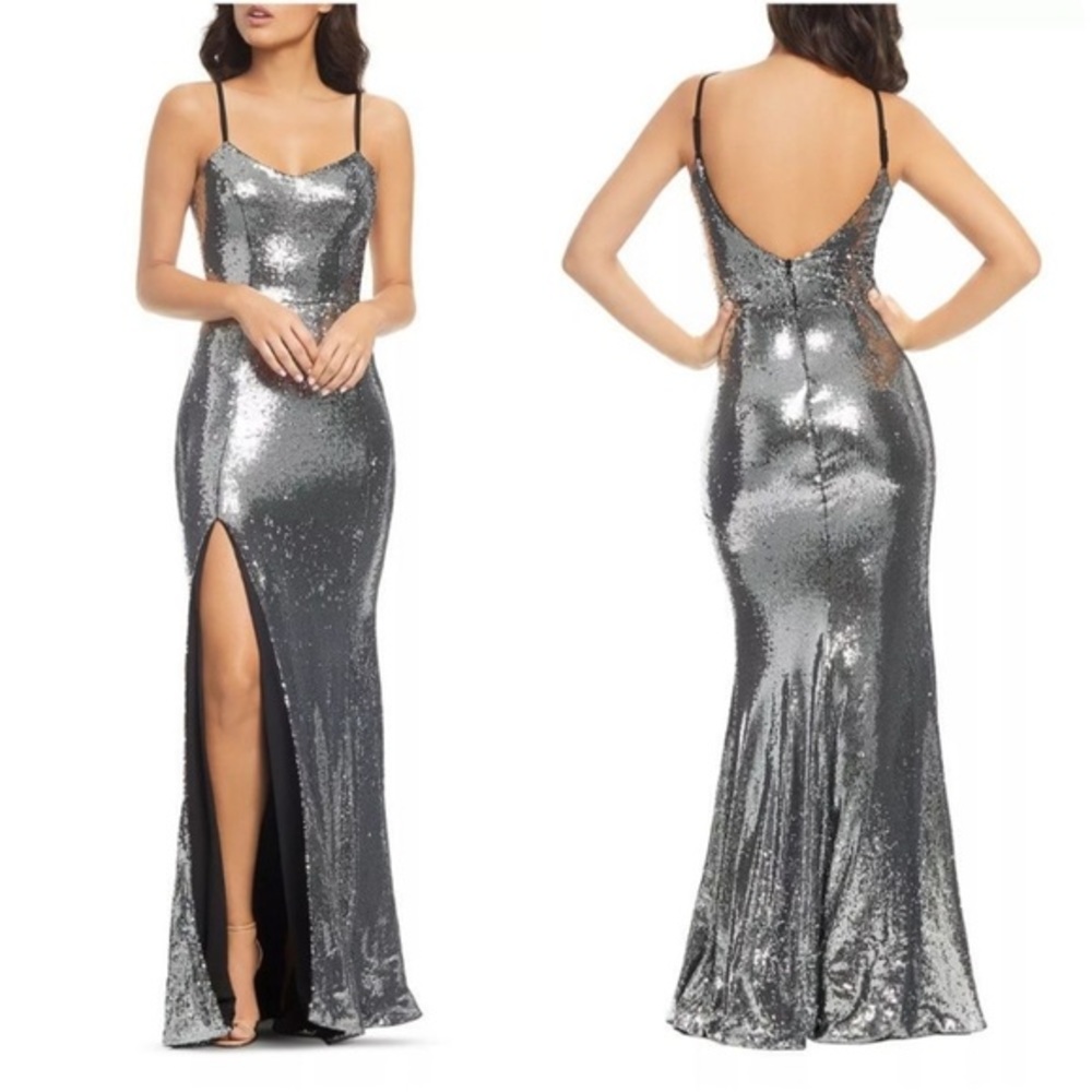 Dress the Population Silver Sequin Maxi Dress